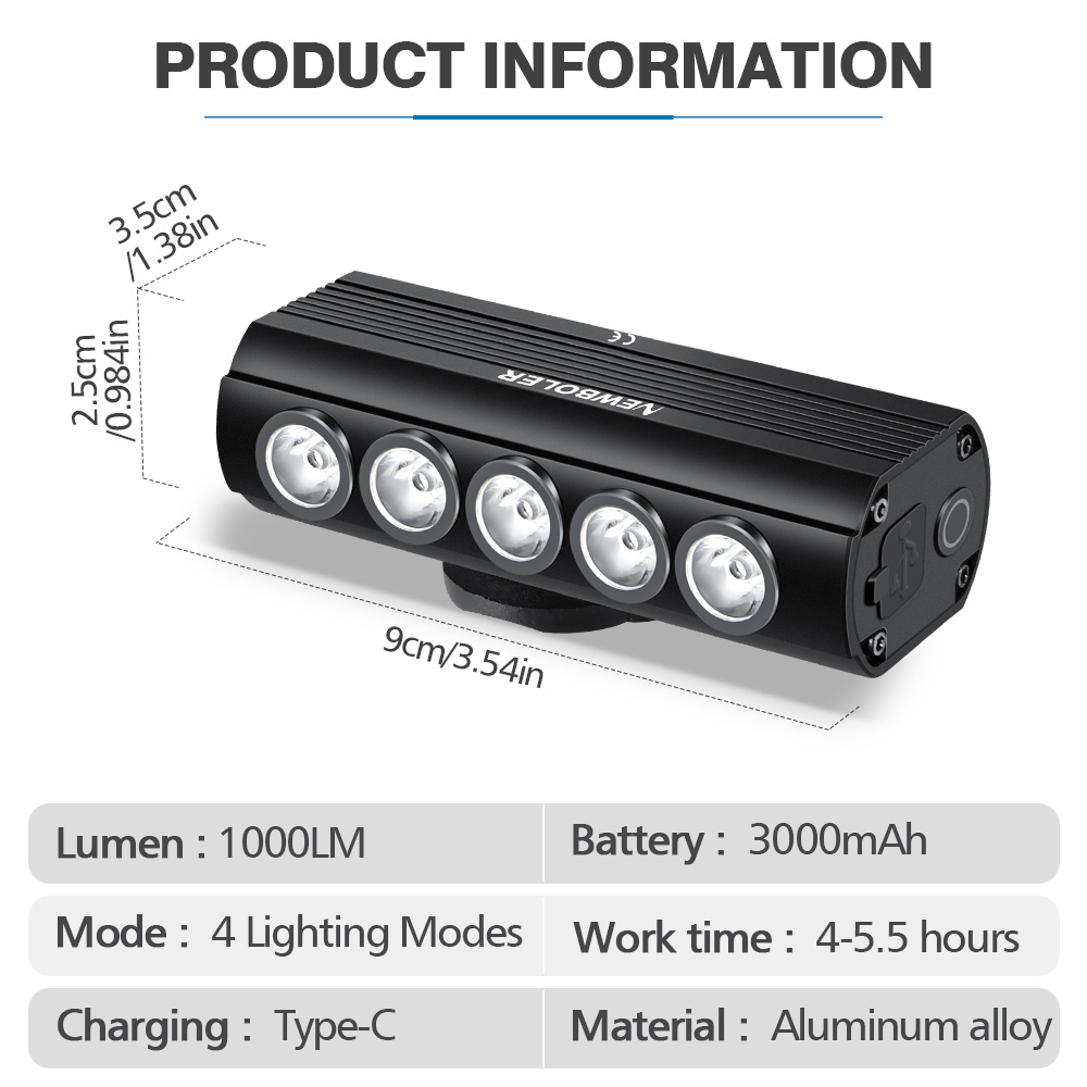 NEWBOLER Bicycle Light Front 1 - Rechargeable Bicycle Headlight 1000 Lumen review and price