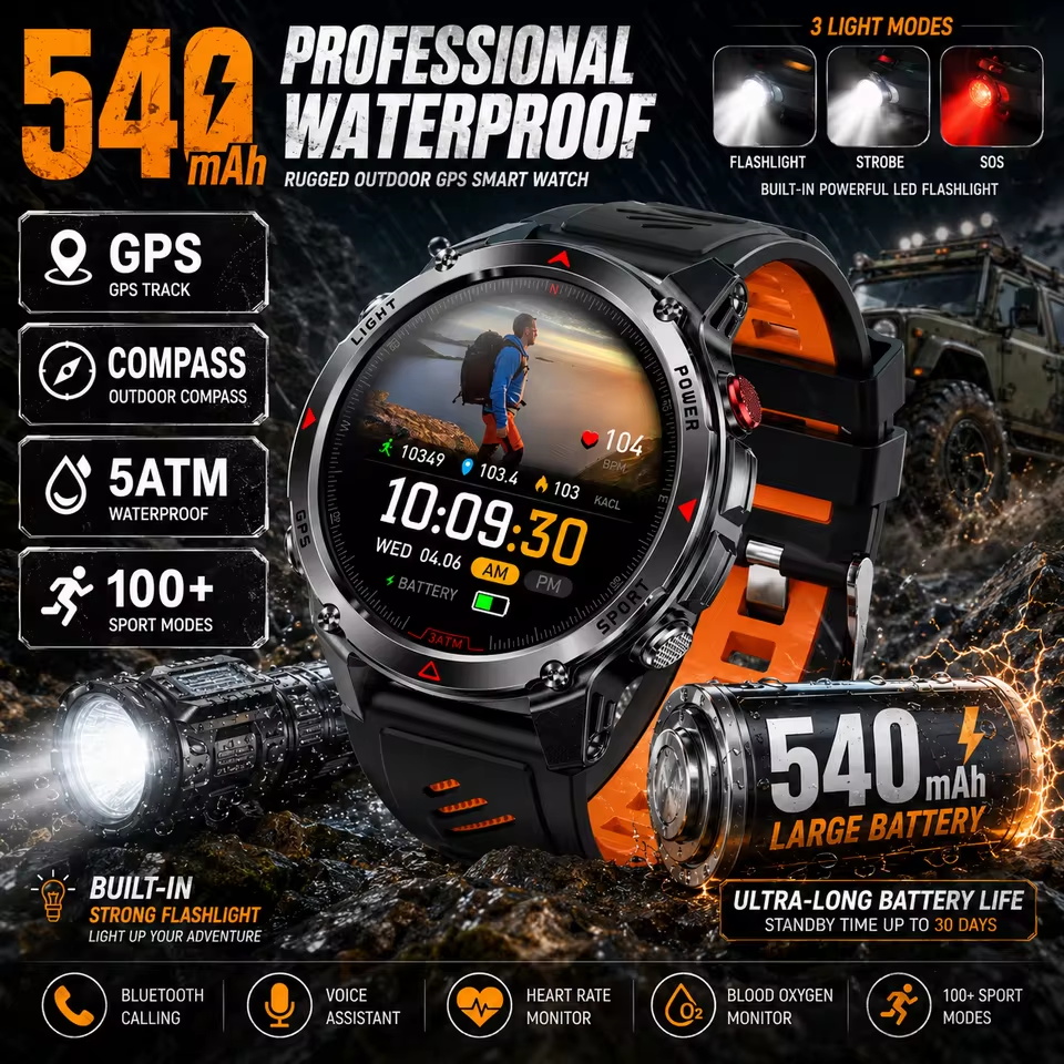 Military 540mAh GPS Smart Watc - Resistance Bands Set With Handles review and price