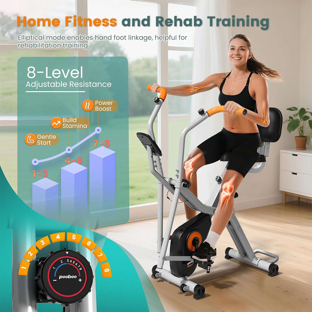 Pooboo Foldable 2-in-1 Exercis - Exercise Bike Magnetic Resistance review and price
